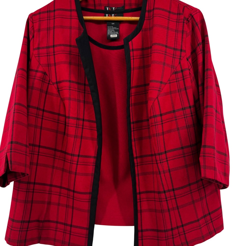 R&K Originals Woman Red Plaid Jacket and Shell Set 16W 2 Piece Plus Size Office